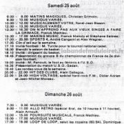 grille des programmes été 1984, le week end